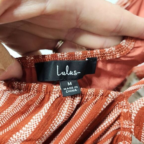 Lulus Womens Rust Striped Rayon Open Back Cutout Maxi Dress Size Medium - Picture 14 of 16